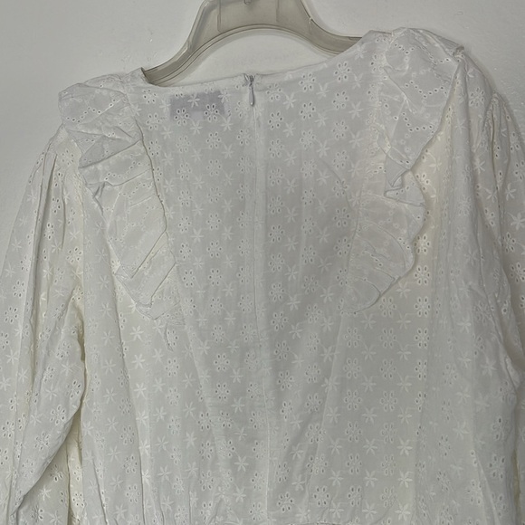 Elizabeth James White Long Sleeve Ruffle Eyelet Elastic Waist Blouse XXL New - Picture 8 of 8